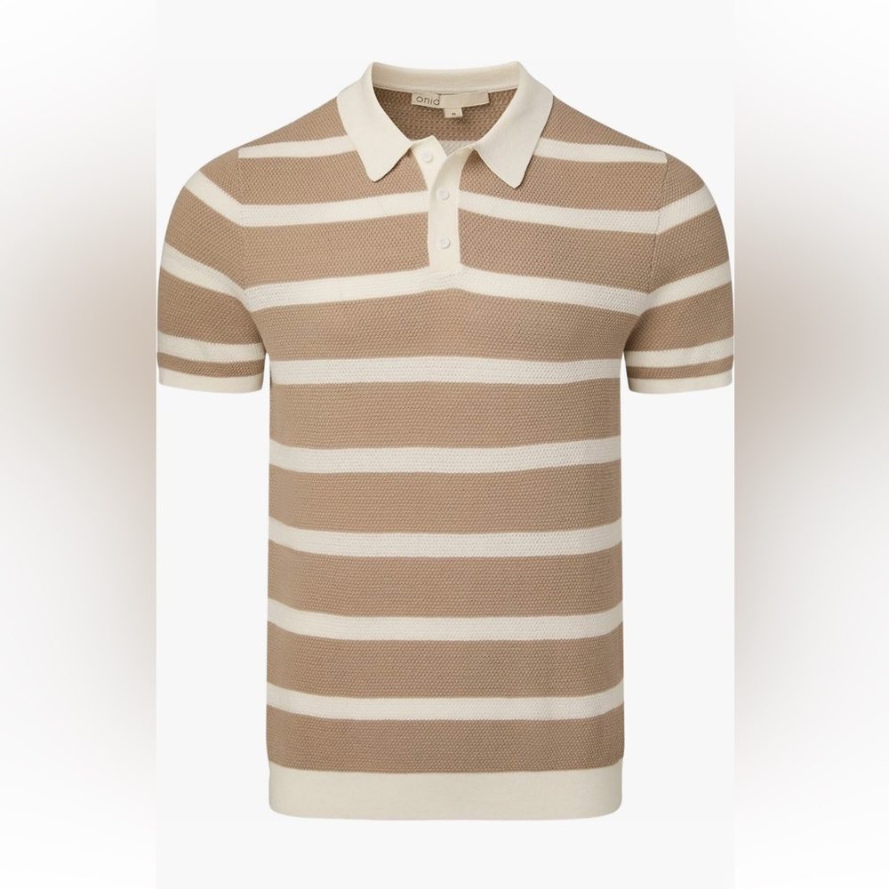 Onia Beige and Cream Striped Polo